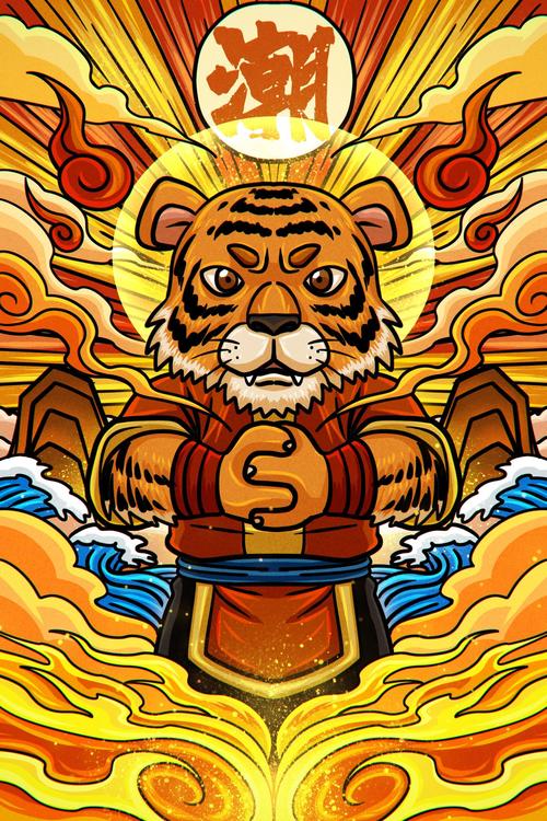 中国风生肖插画海报设计虎年新年红包系列