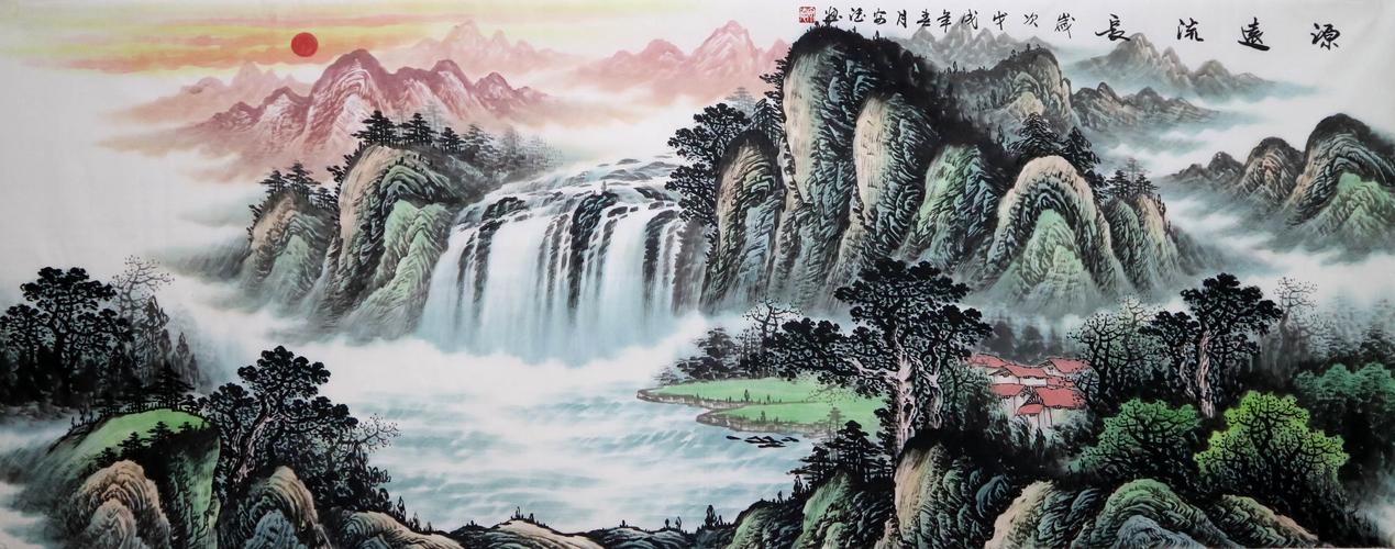 小六尺国画山水 源远流长 唐安德手绘原稿真迹收藏装饰风水字画51商品
