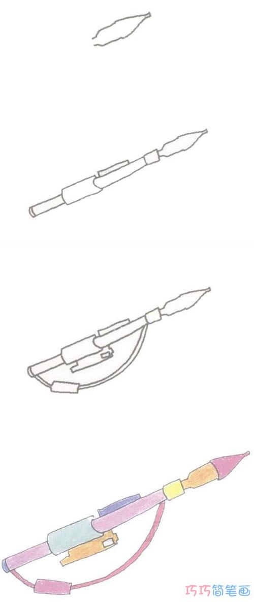 儿童简单火箭筒简笔画画法步骤图彩色
