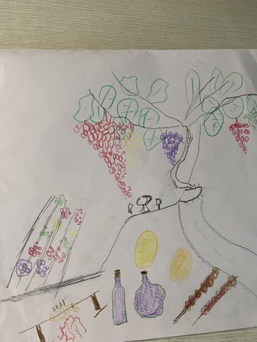 ————妈妈陪我背诵《葡萄沟》,画《葡萄沟》,背书