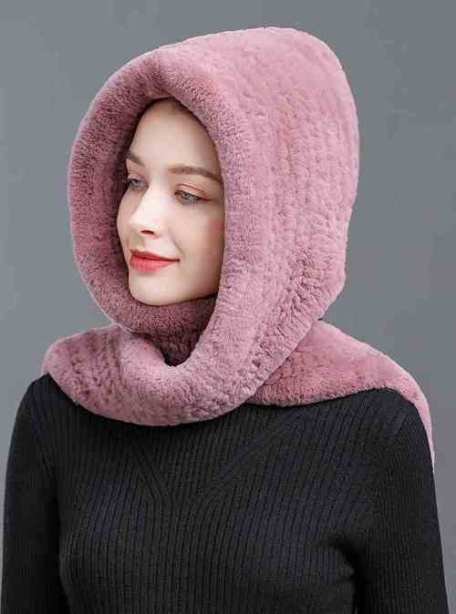 獭兔毛帽子围巾连一体女防寒护耳风雪帽冬季保暖皮草帽子围脖护颈