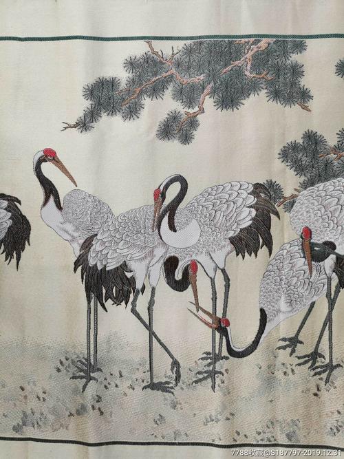 五六十年代陈之佛松龄鹤寿织锦画