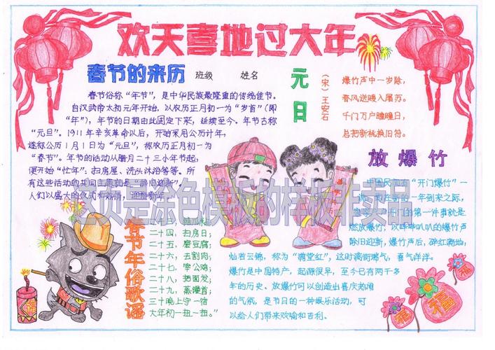 欢天喜地过大年720a3春节手抄报空白模板欢度春节描边