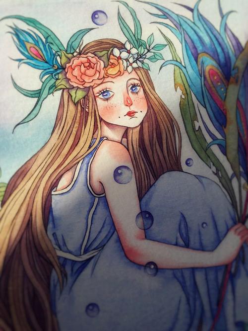 人鱼症-黑眼圈弟弟_水彩,少女_涂鸦王国插画