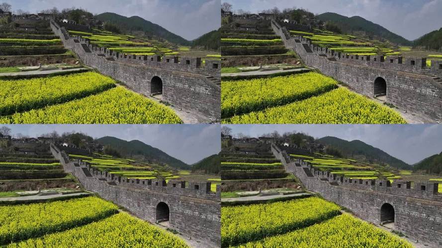 湖南凤凰县营盘寨南方长城穿过农田航拍景观