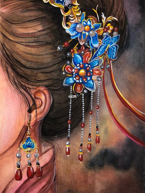 水彩古风头饰 首饰 步骤图_首饰_水彩_古风_头饰_画画