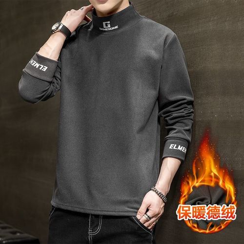 卫衣男春季潮流韩版半高领加绒打底衫2021新款加厚德绒保暖上衣服