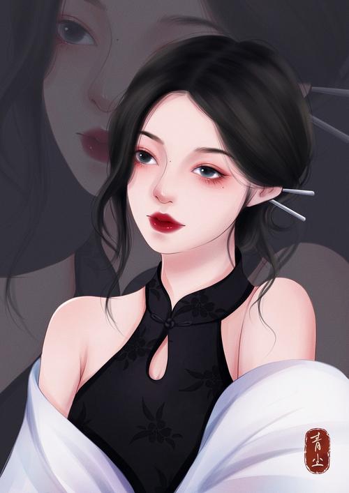 旗袍女子手绘插画by青尘