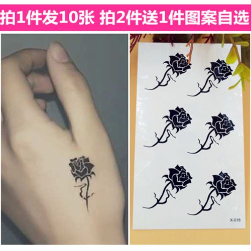 小图玫瑰花纹身贴 虎口手指纹身贴纸女防水持久纹身贴 花朵刺青