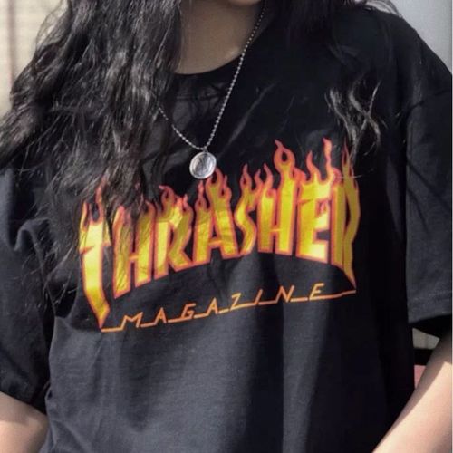 火焰潮牌thrasher壁纸,thrasher手机壁纸超清 美版潮牌thrasher火焰短袖宽松男女款t恤街头休闲王