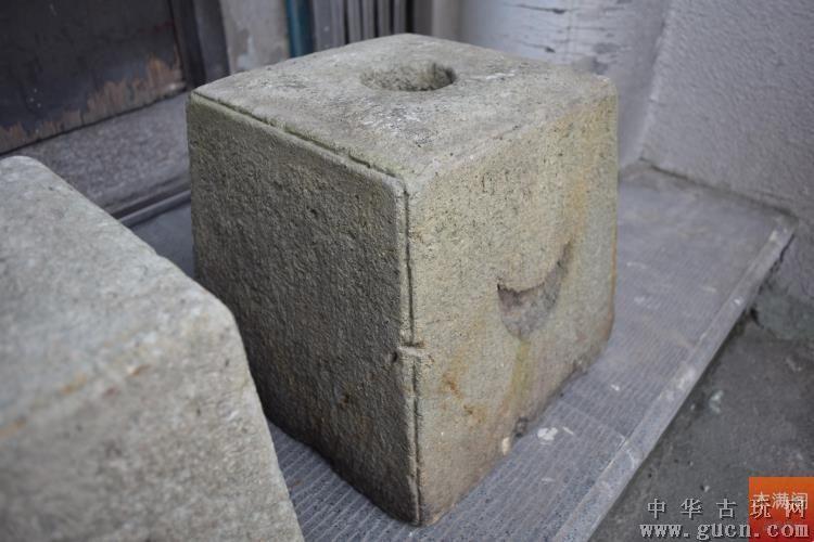 全美品老青石旗杆石底座石墩一对【宁波木满阁】