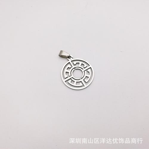 厂家淘宝外贸货源圆圈吊坠日月螺旋花纹造型线切割不锈钢项链饰品