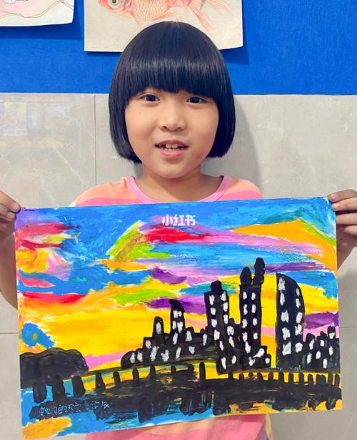 儿童画《彩色天空》_唇膏笔_水彩笔_儿童画_母婴_早教