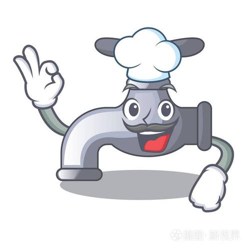 厨师水龙头安装卡通浴室矢量插图