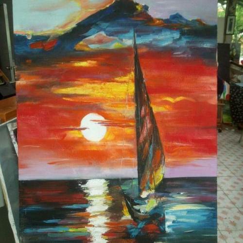 毕业大处理《迎着太阳,扬帆起航》油画60*90