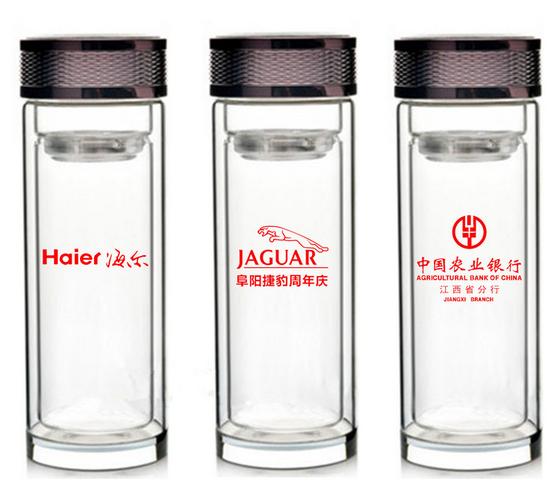 厂家定制logo广告促销礼品水杯 定做高档耐热透明水晶双层玻璃杯