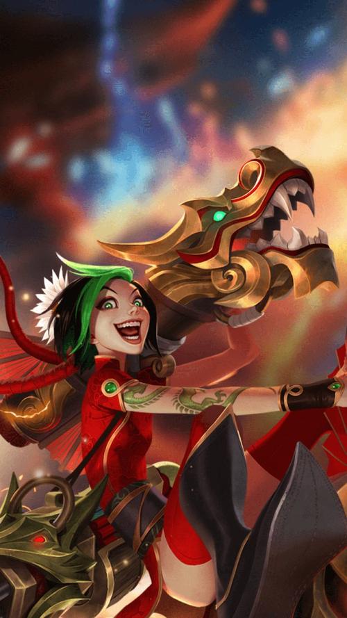 lol 英雄联盟 手机壁纸 神龙烈焰 金克丝