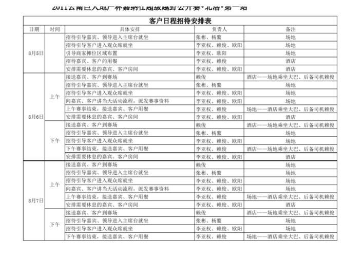 客户招待日程安排表