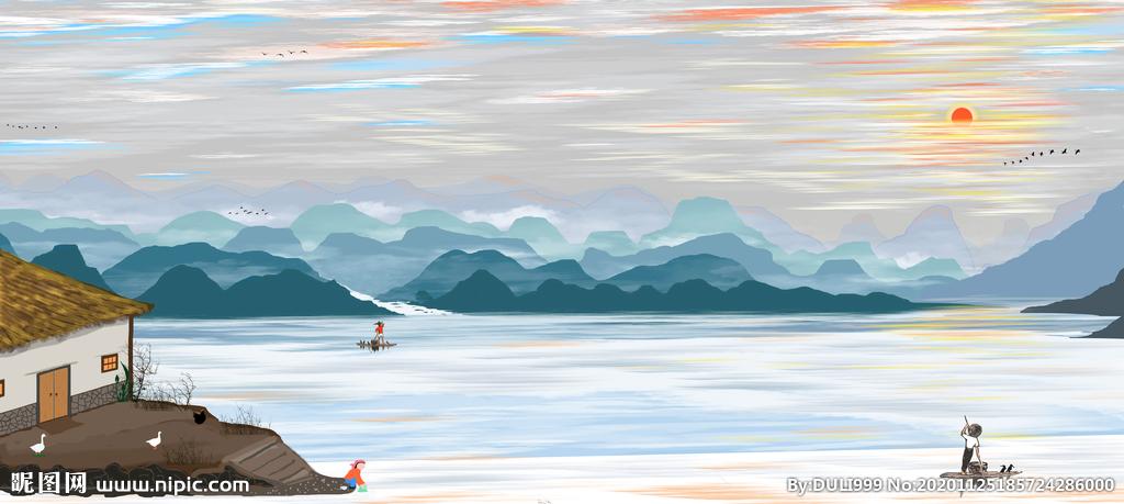 水墨山水画设计图__图片素材_其他_设计图库_昵图网.