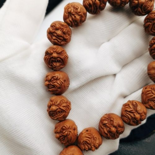 陕西龙纹桃核雕刻恶僧手串文玩把玩野生桃核手串