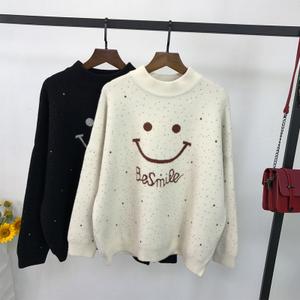 2017冬新款保暖加厚笑脸 span class=h>毛衣 /span>女套头半高领短款