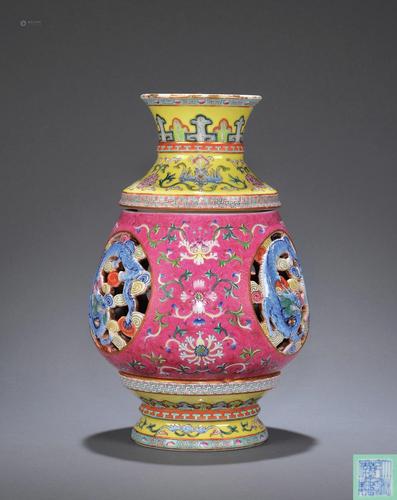 【清 粉彩龙纹花卉转心瓶】拍卖品_图片_价格_鉴赏