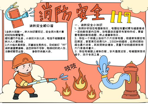 消防安全儿童手绘手抄报模板