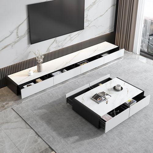 电视柜岩板现代简约小户户型客厅实木茶几组合大理石