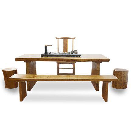 复古功夫茶桌实木禅意茶桌新中式泡茶桌椅组合茶台原木大板桌凳