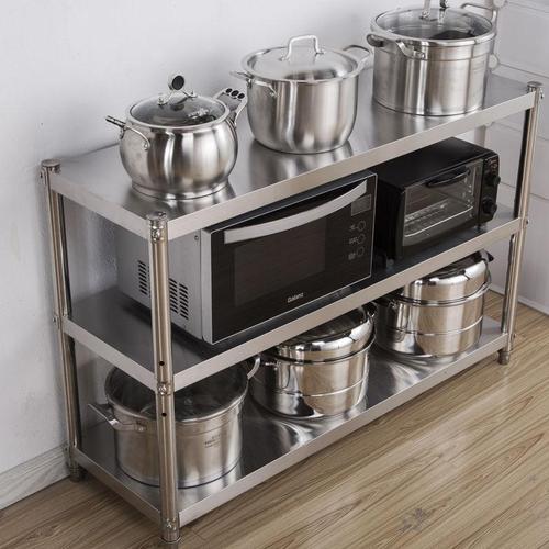 不锈钢厨房置物架收纳架微波炉置物架放锅架子储物架菜架落地三层视频