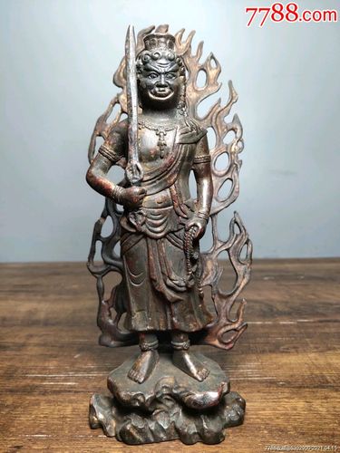 铜胎撒朱砂佛像,不动明王菩萨一尊_价格1200元【栗允志工艺品店】_第1