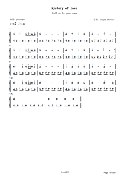 mystery of love简谱(初学者完美版(poc编配))