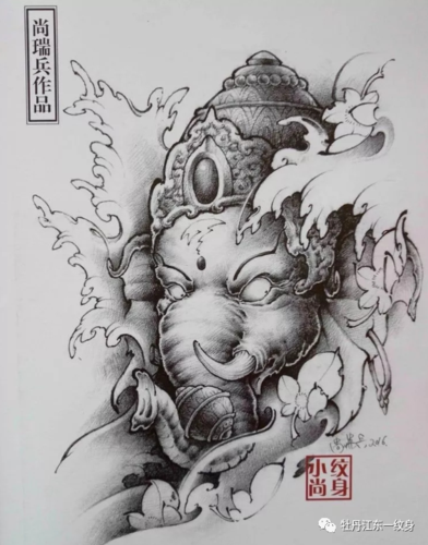 本期素材:象神纹身图案