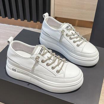 冬鞋女学生加绒水钻鞋带小白鞋2021春秋新款内增高女鞋厚底百搭休闲