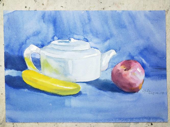 郑洪明基础水彩静物写生作品及示范步骤