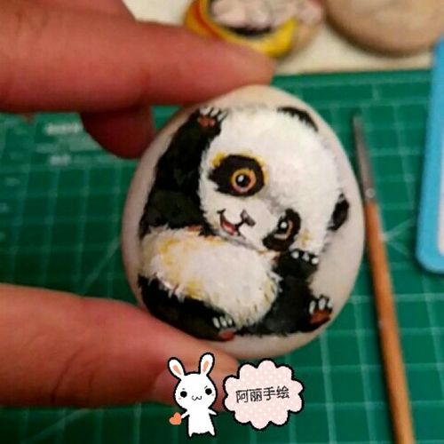 石头画,手绘石头,熊猫