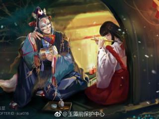 阴阳师玉藻前与巫女唯美同人图