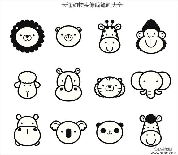 卡通动物头像简笔画大全