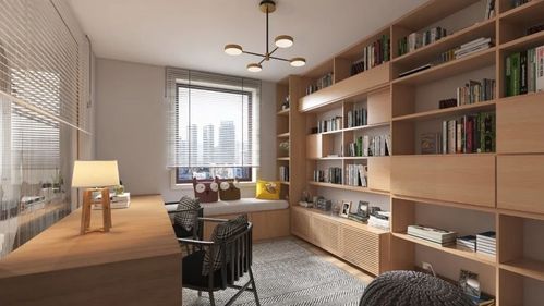 透明玻璃,增加书房的通透感 入墙式的书柜,让屋主不但能藏书与收纳,也