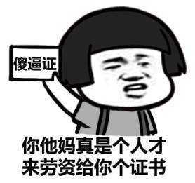 你他妈真是个你们都,来劳资给你个证书(傻逼证)表情包