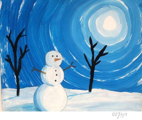 阳光下的雪人冬天的图画大全儿童画在线看