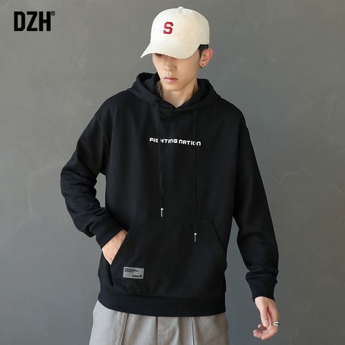 男士冬季上衣黑色卫衣男潮连帽嘻哈ins宽松港风外套