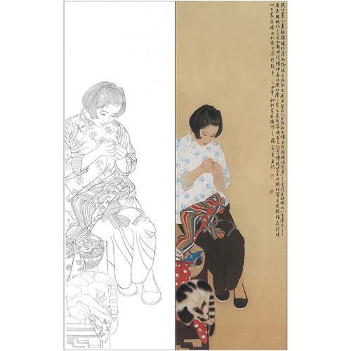 敦煌壁画飞天仕女图初学者人物国画勾线工笔画白描底稿手绘熟宣纸