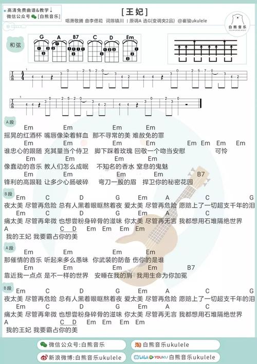 「王妃」尤克里里 吉他弹唱谱(萧敬腾)