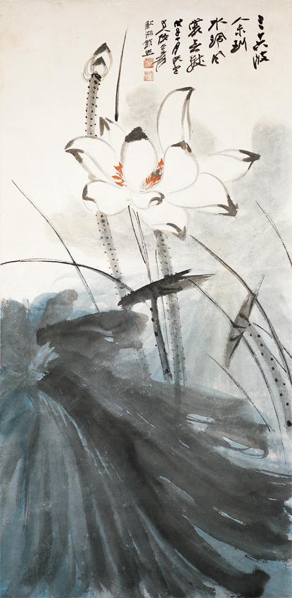 墨荷国画水墨画荷花张大千图竖幅字画花鸟画办公室装饰画国画