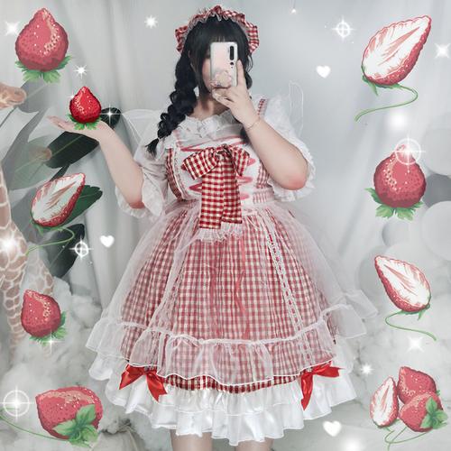 购客原创肉肉梦大码甜心莓莓田园野餐lolita洛丽塔甜美吊带裙jsk易购