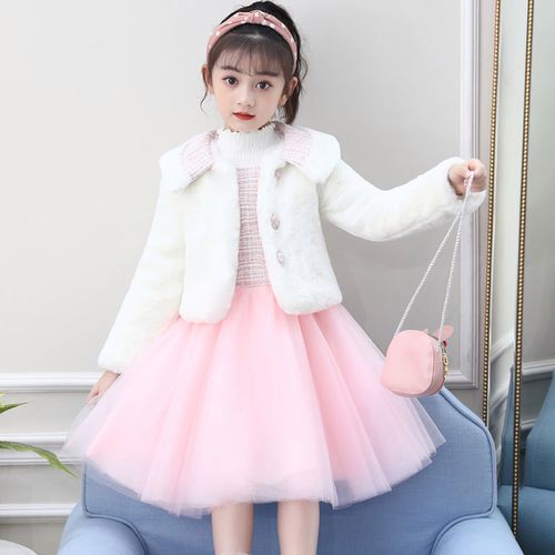 女童冬装连衣裙2020新款秋冬季洋气儿童貂绒外套女孩两件套公主裙