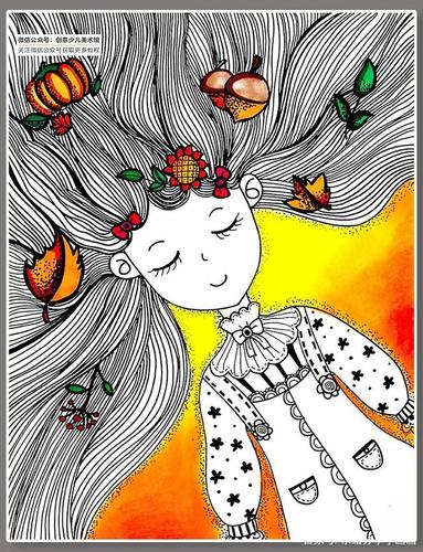 儿童画教程|创意线描画《秋姑娘的长头发》