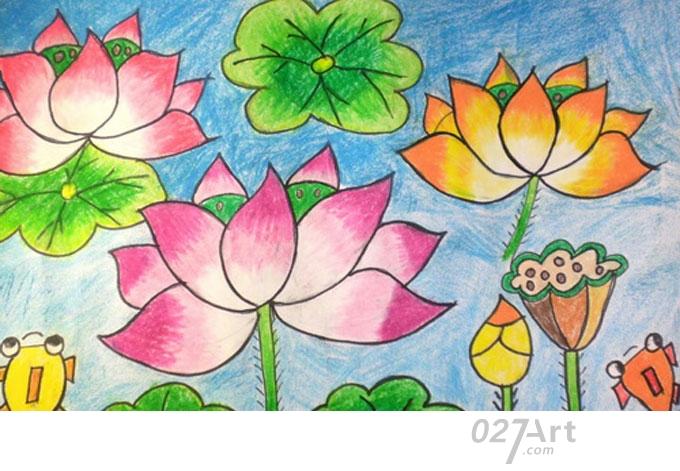 夏天题材的儿童画:亭亭玉立的荷花_水彩画【最新关于夏天的儿童画】