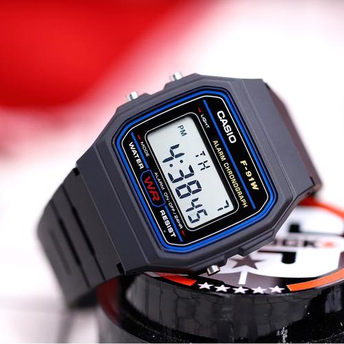 甜茶同款卡西欧手表男复古小方块电子表日历闹钟秒表f91w1d